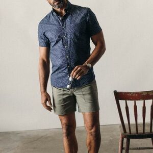 Taylor Stitch Short Sleeve Jack Shirt Med Navy Pink Button Up Collared Casual